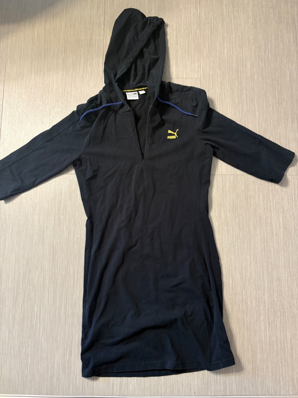 Puma Black Hooded Long Sleeve Dress with Yellow Logo